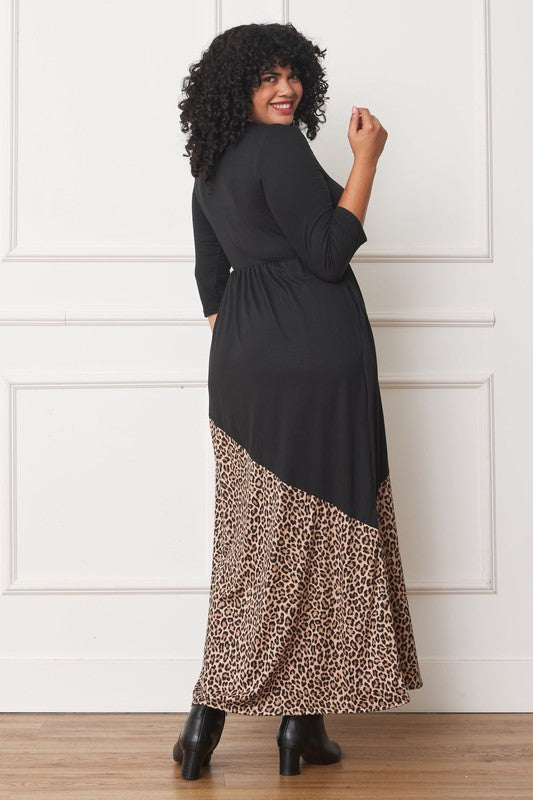 Dress-Asymmetrical Leopard Accent Maxi Dress