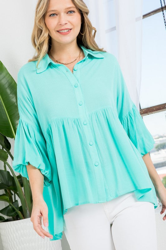 Top- SOLID BUTTON DOWN BLOUSE