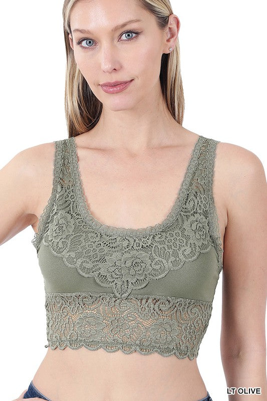 Seamless Lace Bra Top with Removable Bra Pads