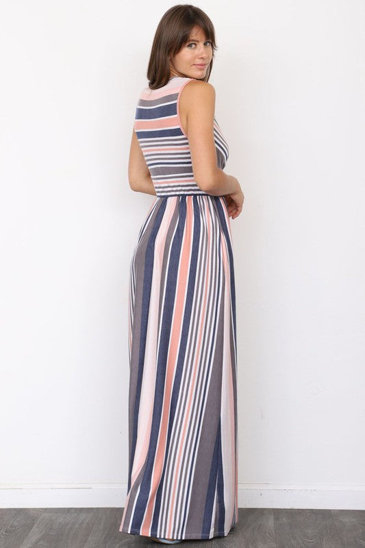 Dress- Surplice Stripe Maxi Dress