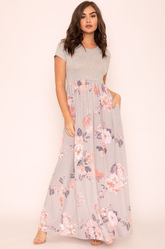 Dress- Plus Short Sleeve Floral Maxi Dress