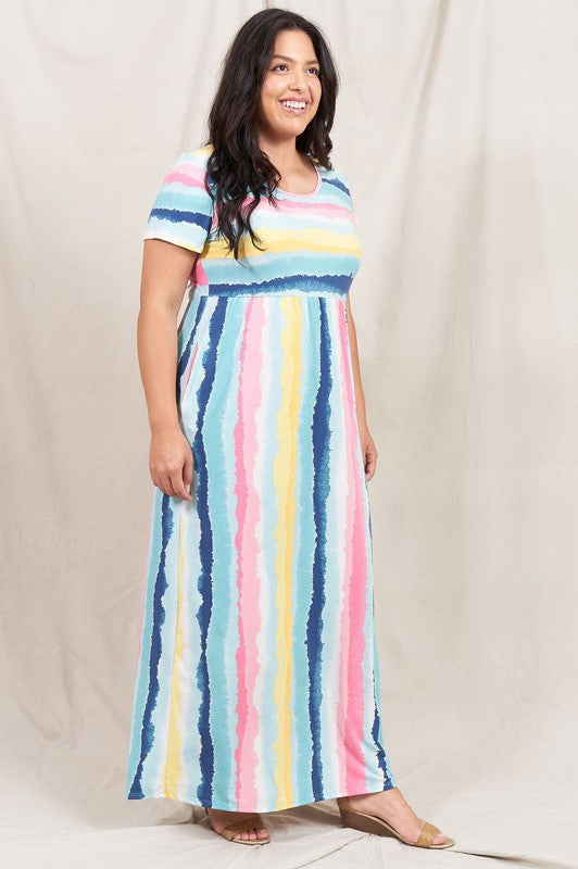 Dress- Water Color Short Sleeve Maxi Dress