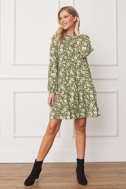 Dress- Floral Crew Neck Midi Dress