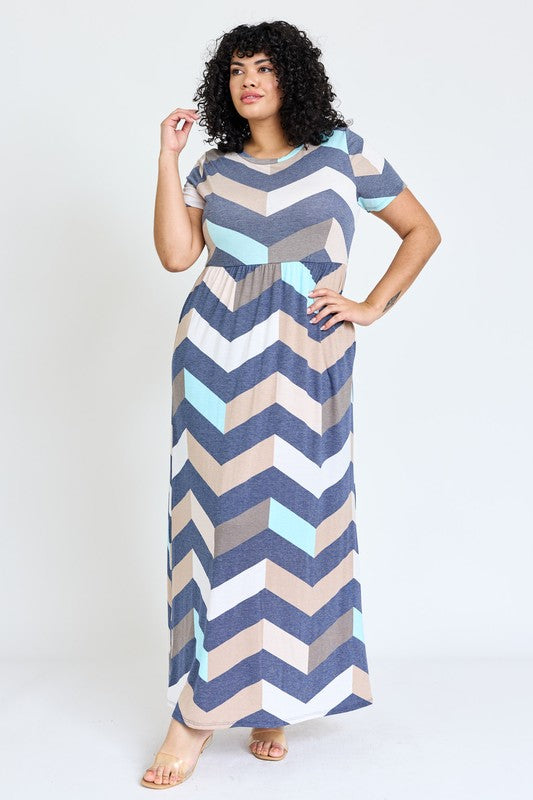 Dress- Chevron Short Sleeve Maxi Dress