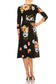 Dress-Floral print, faux wrap dress with deep V-neck