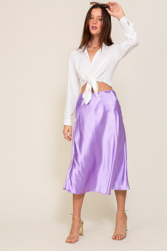 Skirt- Satin Midi Flare Skirt