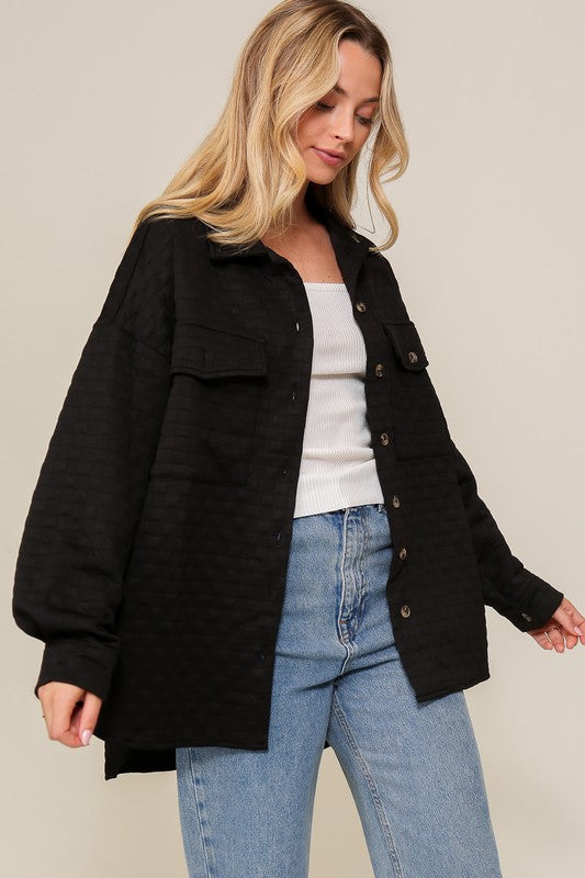Jacket- Long Sleeve Quilted Button Down Jacket