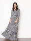 Dress-NAVY Stripes, three tiered maxi dress