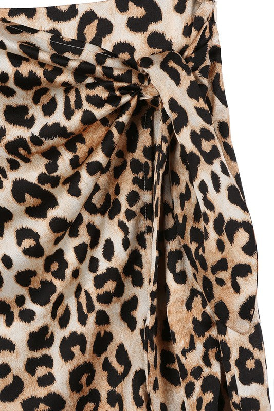 Skirt- Satin leopard tie skirt