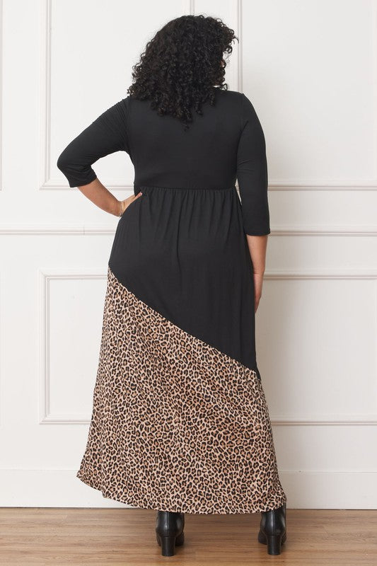 Dress-Asymmetrical Leopard Accent Maxi Dress