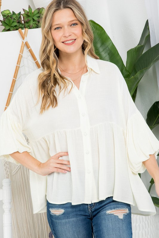 Top- SOLID BUTTON DOWN BLOUSE