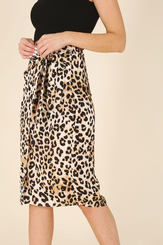 Skirt- Satin leopard tie skirt